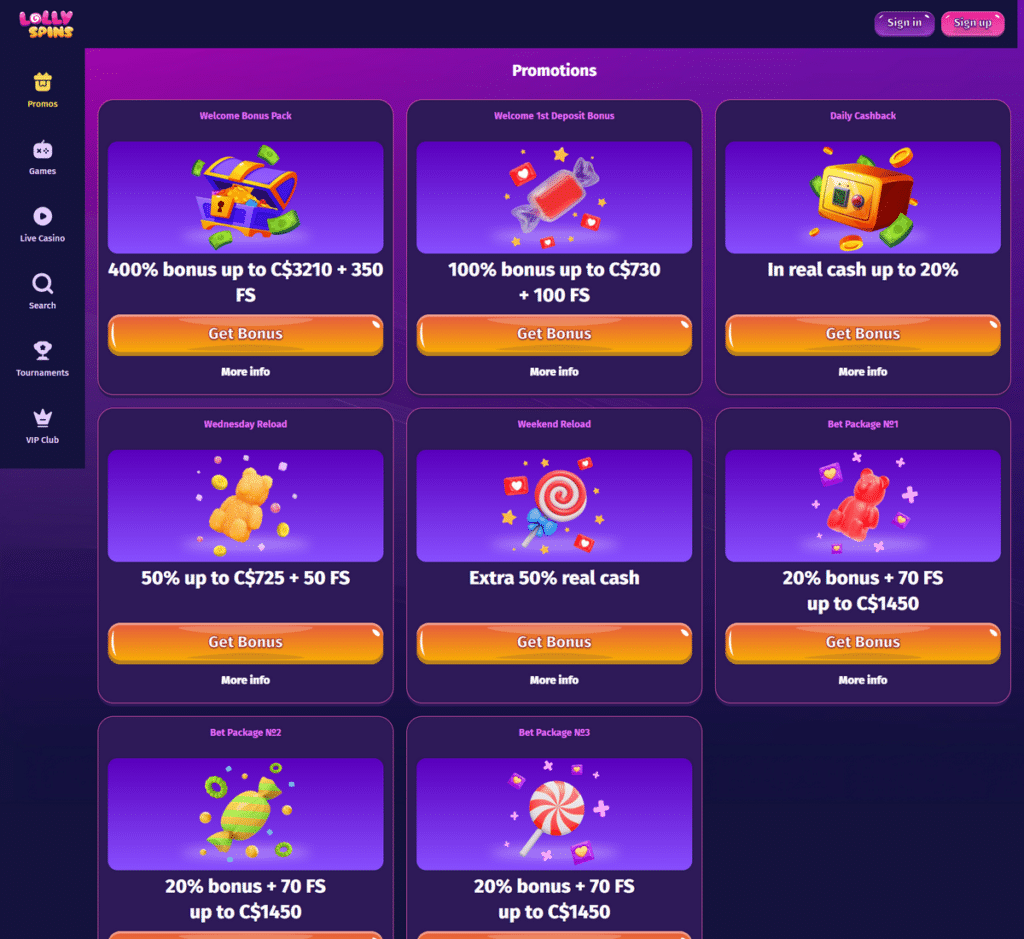 LollySpins Casino Desktop Preview 2