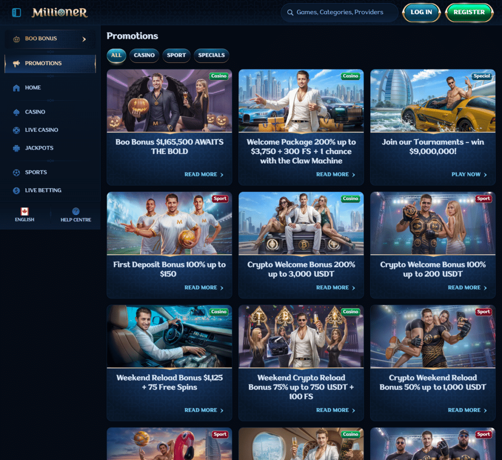 Millioner Casino Desktop Preview 2
