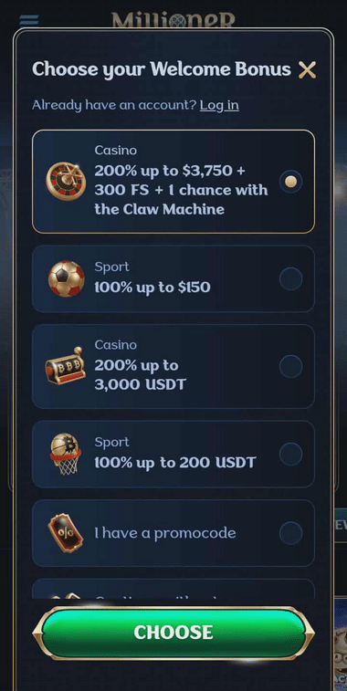 Millioner Casino Registration Process Image 1