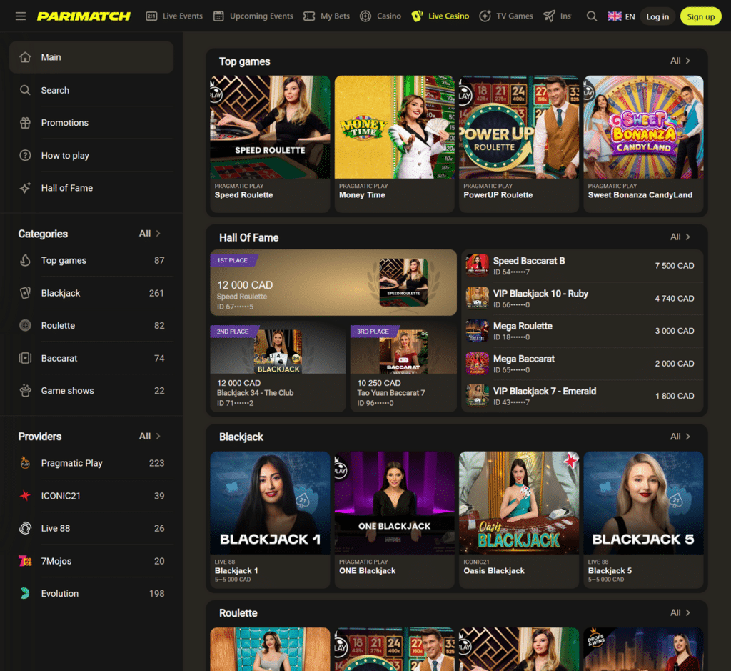 Parimatch Casino Desktop Preview 1