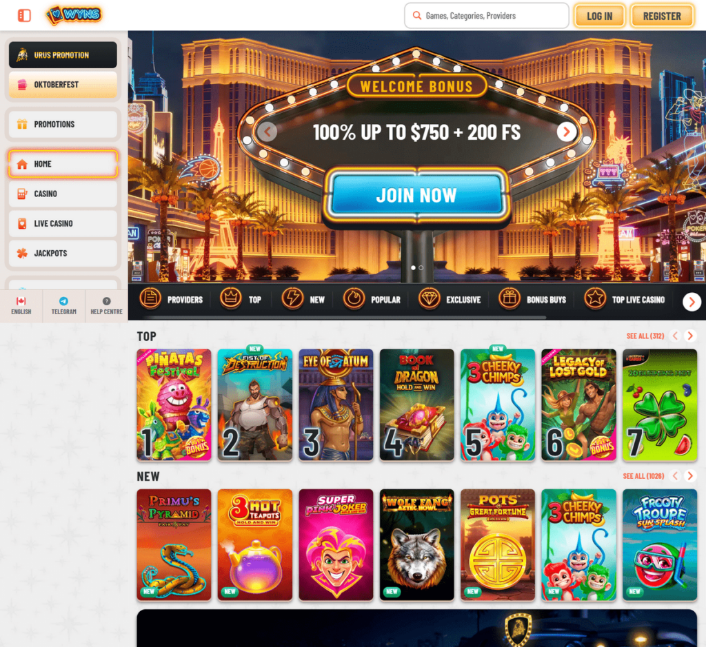 Wyns Casino Desktop Preview 1
