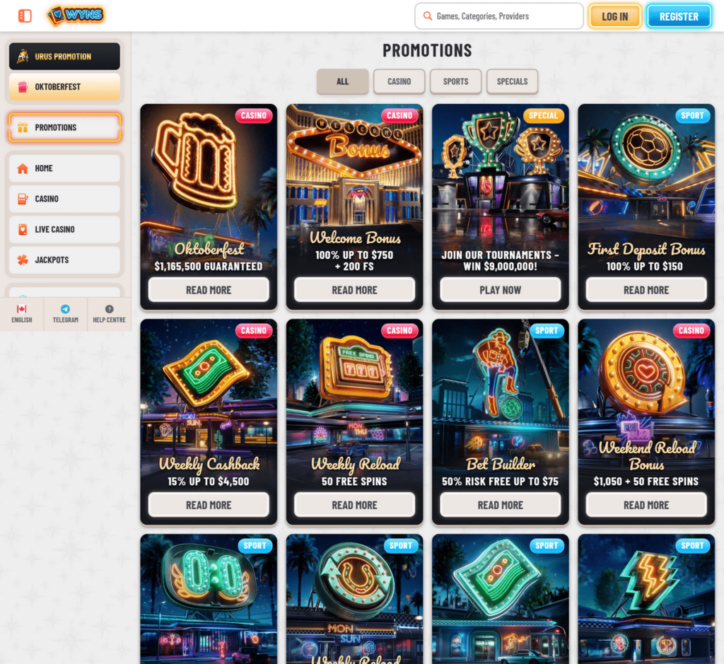 Wyns Casino Desktop Preview 2