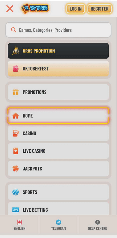 Wyns Casino Mobile Preview 1