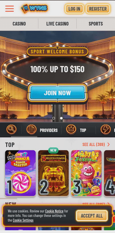 Wyns Casino Mobile Preview 2