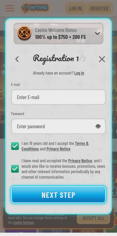 Wyns Casino Registration Process Image 2
