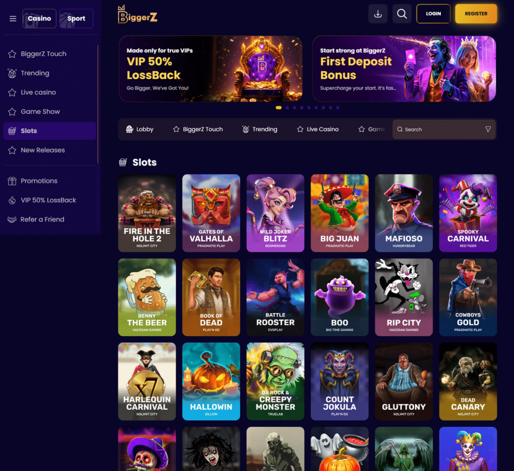 BiggerZ Casino Desktop Preview 1
