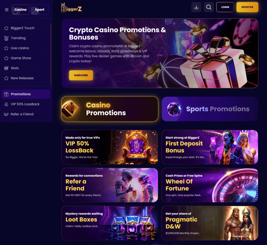 BiggerZ Casino Desktop Preview 2