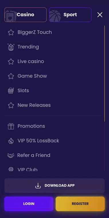 BiggerZ Casino Mobile Preview 1