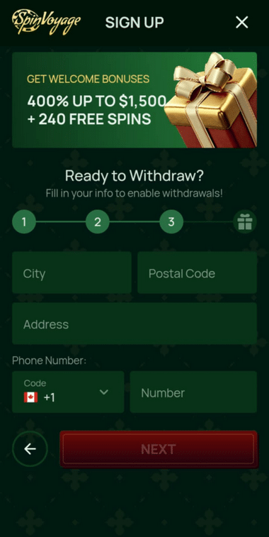 SpinVoyage Casino Registration Process Image 3