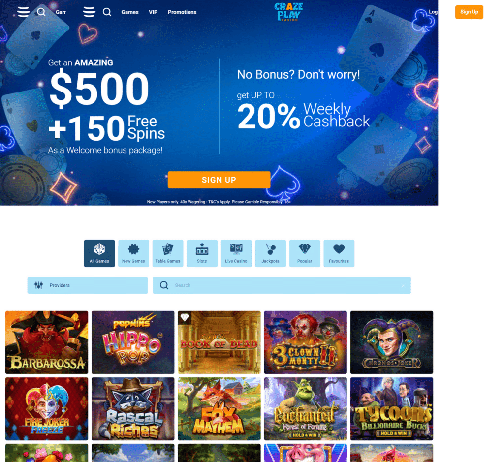 CrazePlay Casino Desktop Preview 1