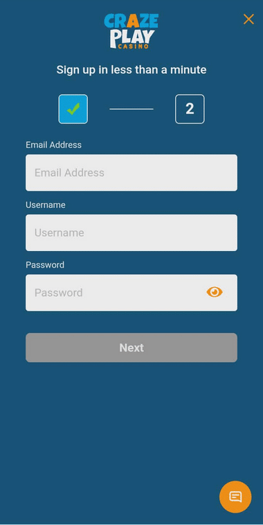 CrazePlay Casino Registration Process Image 1
