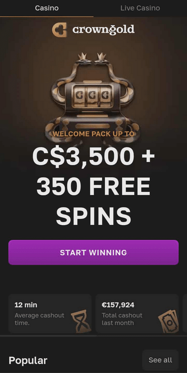 CrownGold Casino Mobile Preview 2