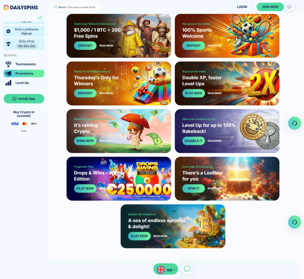 Dailyspins Casino Desktop Preview 2