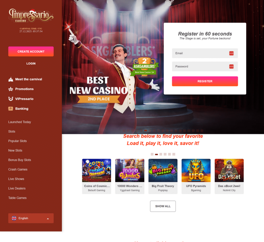 Impressario Casino Desktop Preview 1