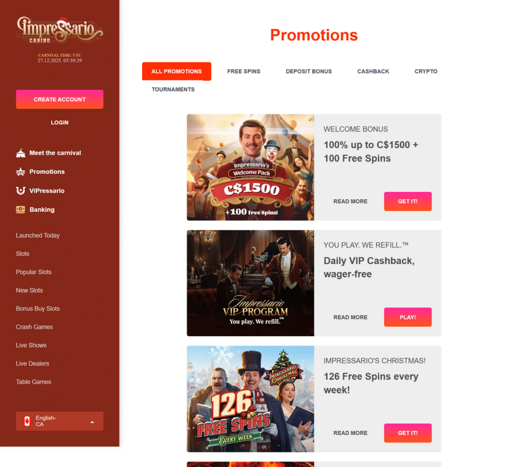 Impressario Casino Desktop Preview 2