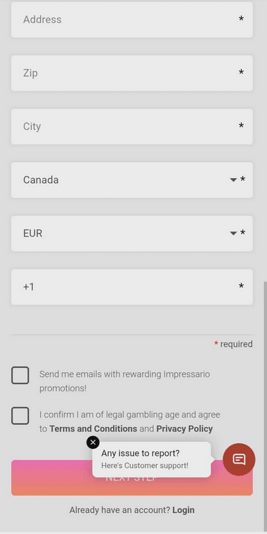 Impressario Casino Registration Process Image 2