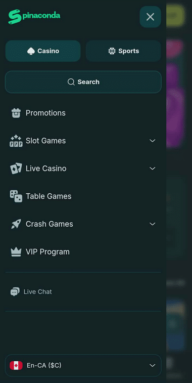 Spinaconda Casino Mobile Preview 1