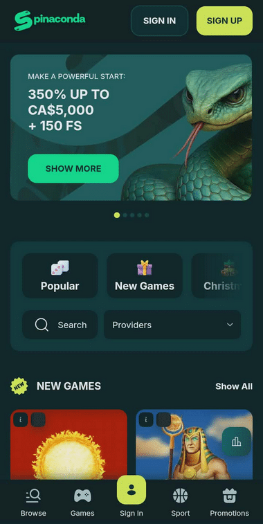 Spinaconda Casino Mobile Preview 2