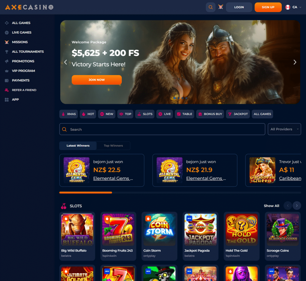 Axe Casino Desktop Preview 1
