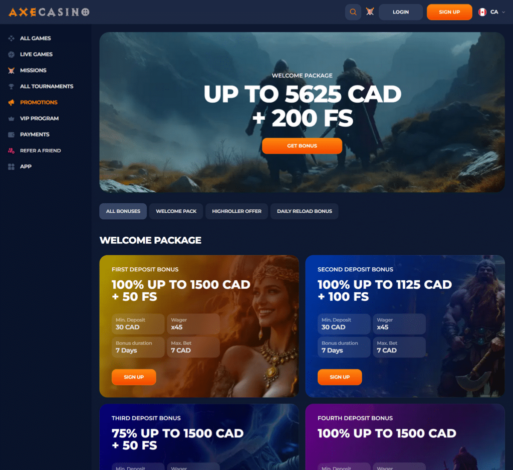 Axe Casino Desktop Preview 2