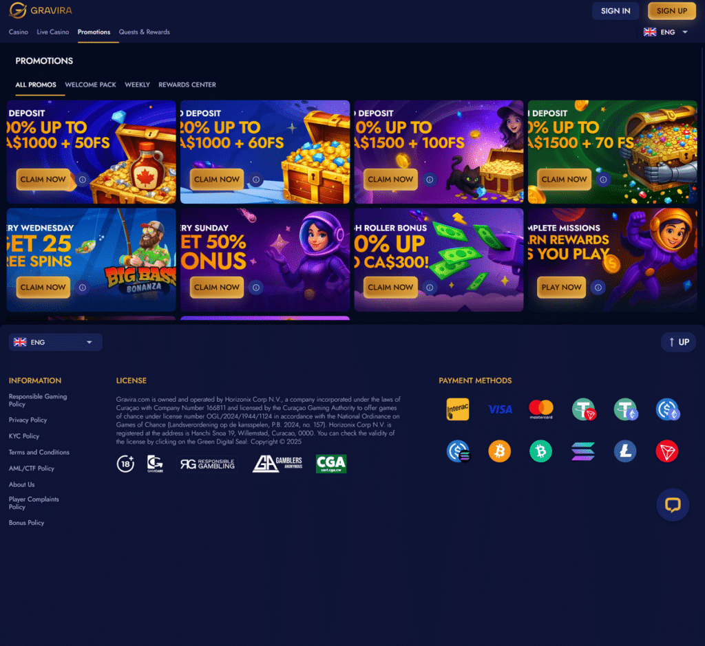 Gravira Casino Desktop Preview 2