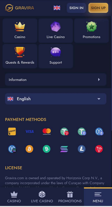 Gravira Casino Mobile Preview 1