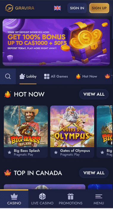 Gravira Casino Mobile Preview 2