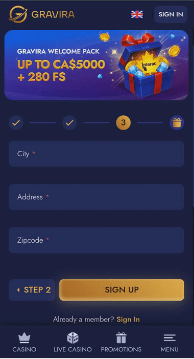 Gravira Casino Registration Process Image 3