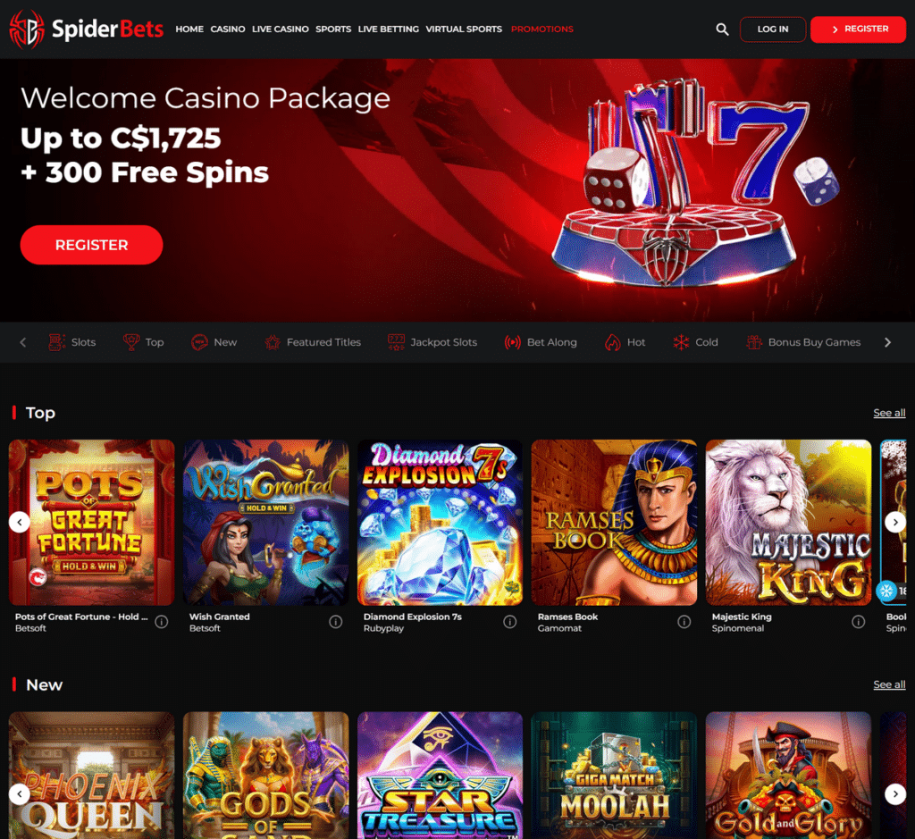 SpiderBets Casino Desktop Preview 1