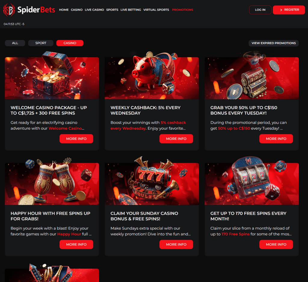 SpiderBets Casino Desktop Preview 2