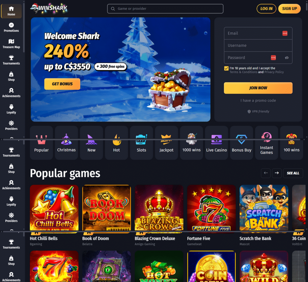 WinShark Casino Desktop Preview 1