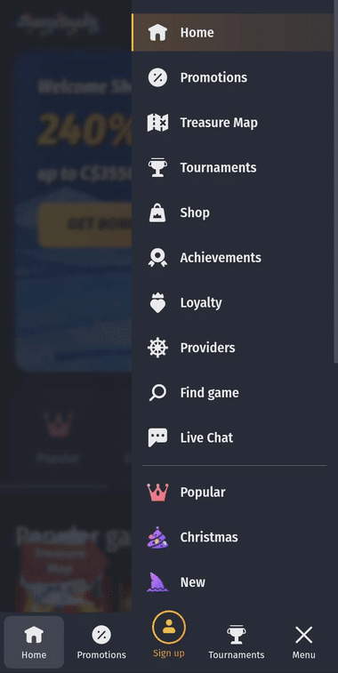 WinShark Casino Mobile Preview 1