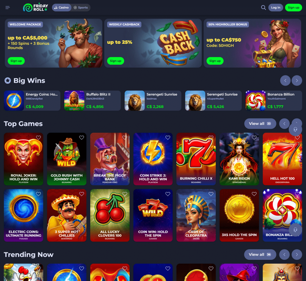 Fridayroll Casino Desktop Preview 1