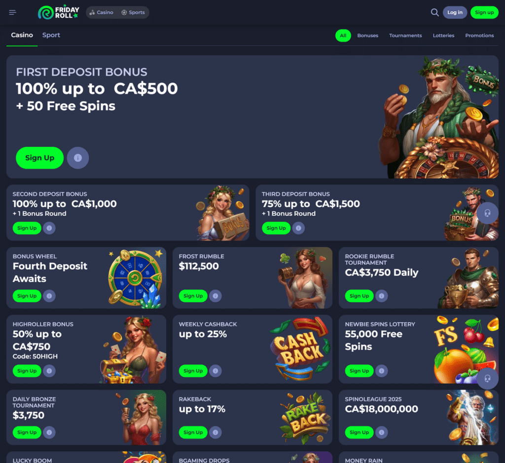 Fridayroll Casino Desktop Preview 2