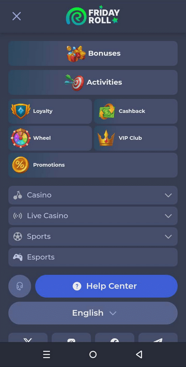Fridayroll Casino Mobile Preview 1