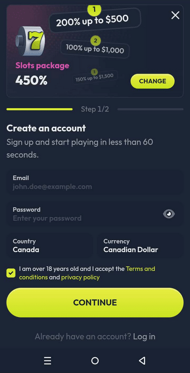 Winzter Casino Registration Process Image 1