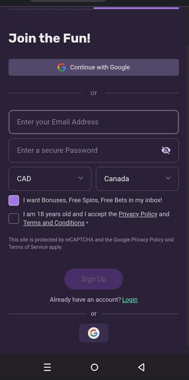 Playbet Casino Registration Process Image 1