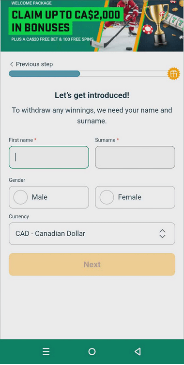 JumboBet Casino Registration Process Image 2